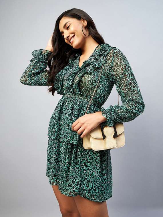 women animal print long sleeve layered dress - 22231467 -  Standard Image - 1