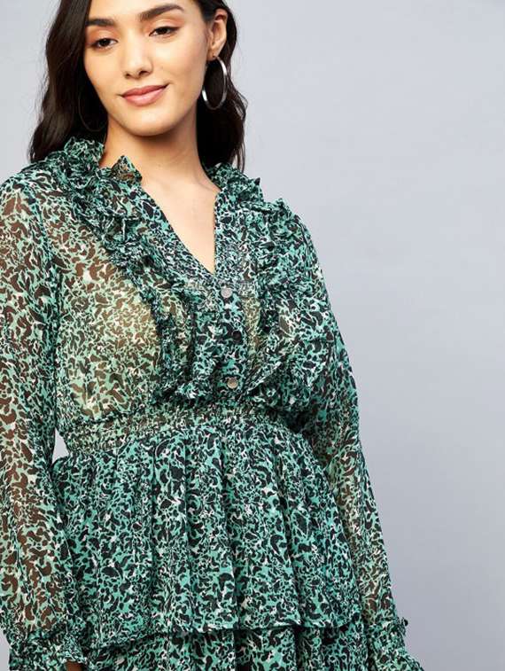 women animal print long sleeve layered dress - 22231467 -  Standard Image - 4