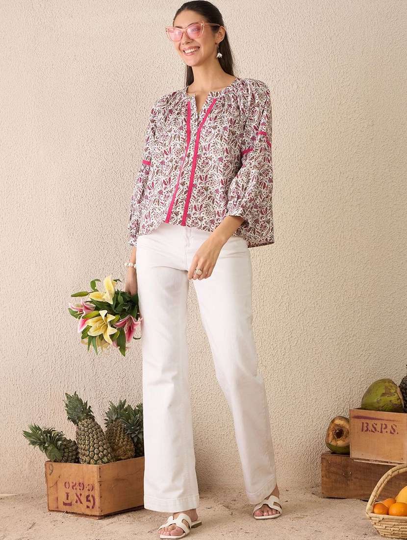 women printed puff sleeve a-line top - 22231477 -  Standard Image - 4