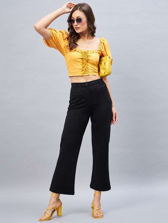 women solid puff sleeve crop top - 22231480 -  Standard Image - 4