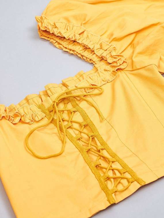 women solid puff sleeve crop top - 22231480 -  Standard Image - 6