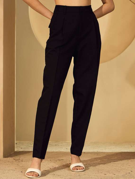 women solid high rise cigarette pants - 22231493 -  Standard Image - 1