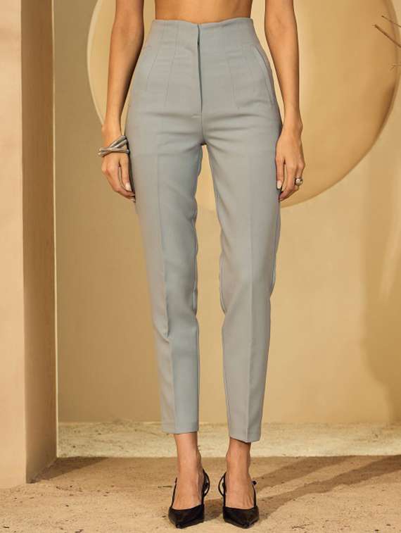 women solid high rise cigarette pants