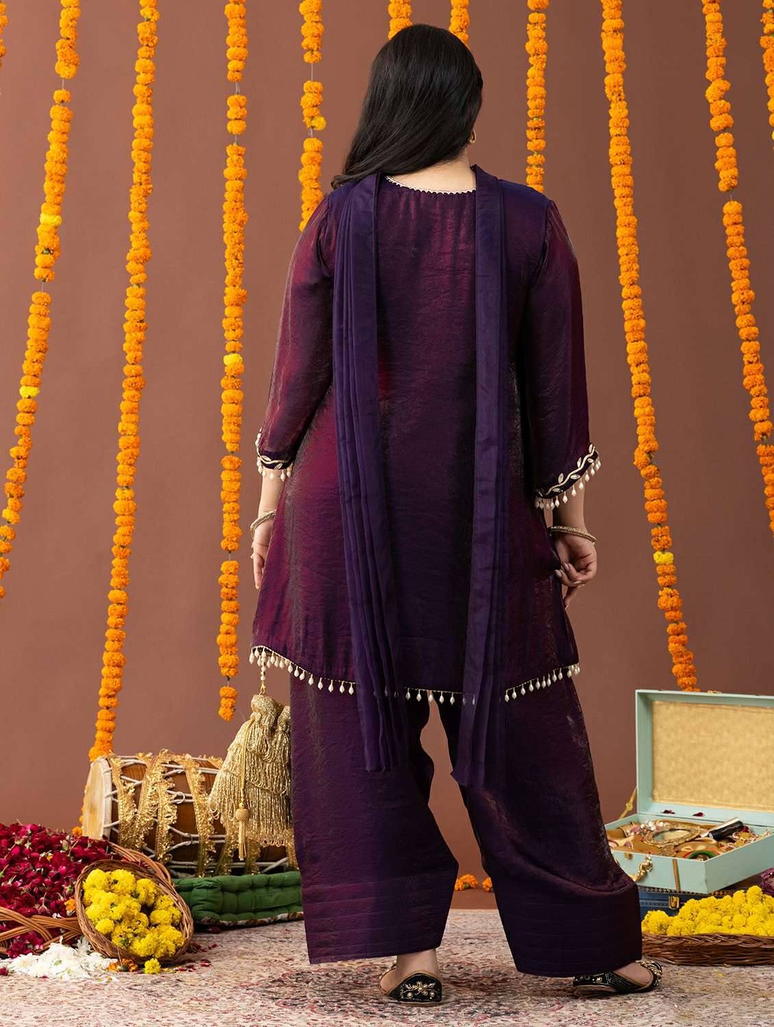 women plus size three quarter sleeve kurta salwar with dupatta set - 22231714 -  Standard Image - 4