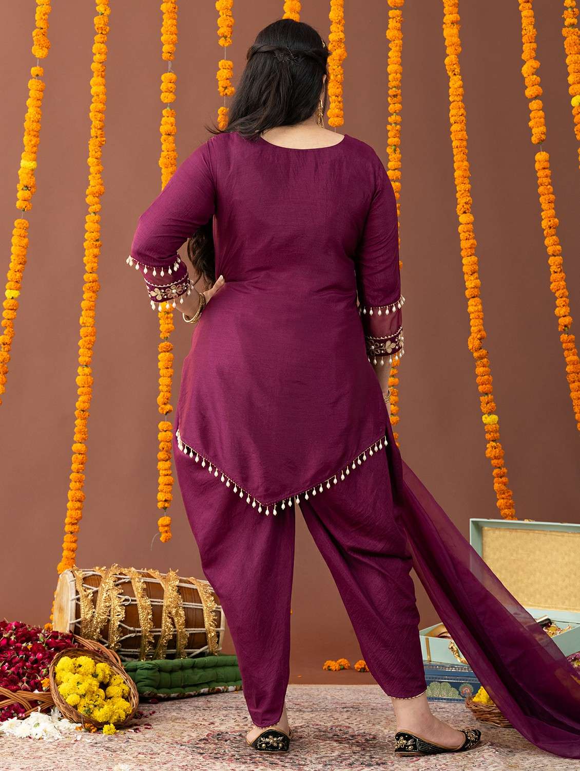 women plus size three quarter sleeve dhoti kurta with dupatta set - 22231743 -  Standard Image - 4