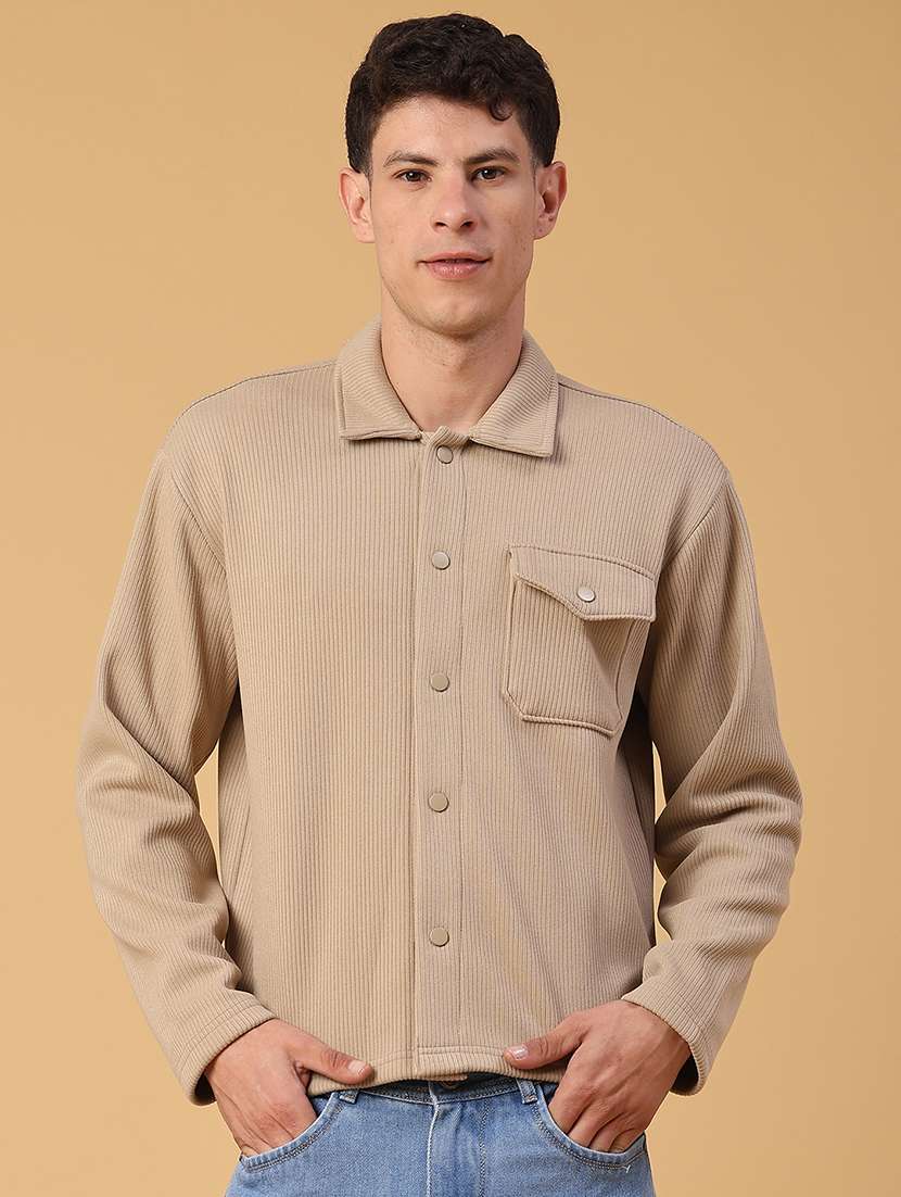men self design long sleeve regular fit shacket - 22231745 -  Standard Image - 1