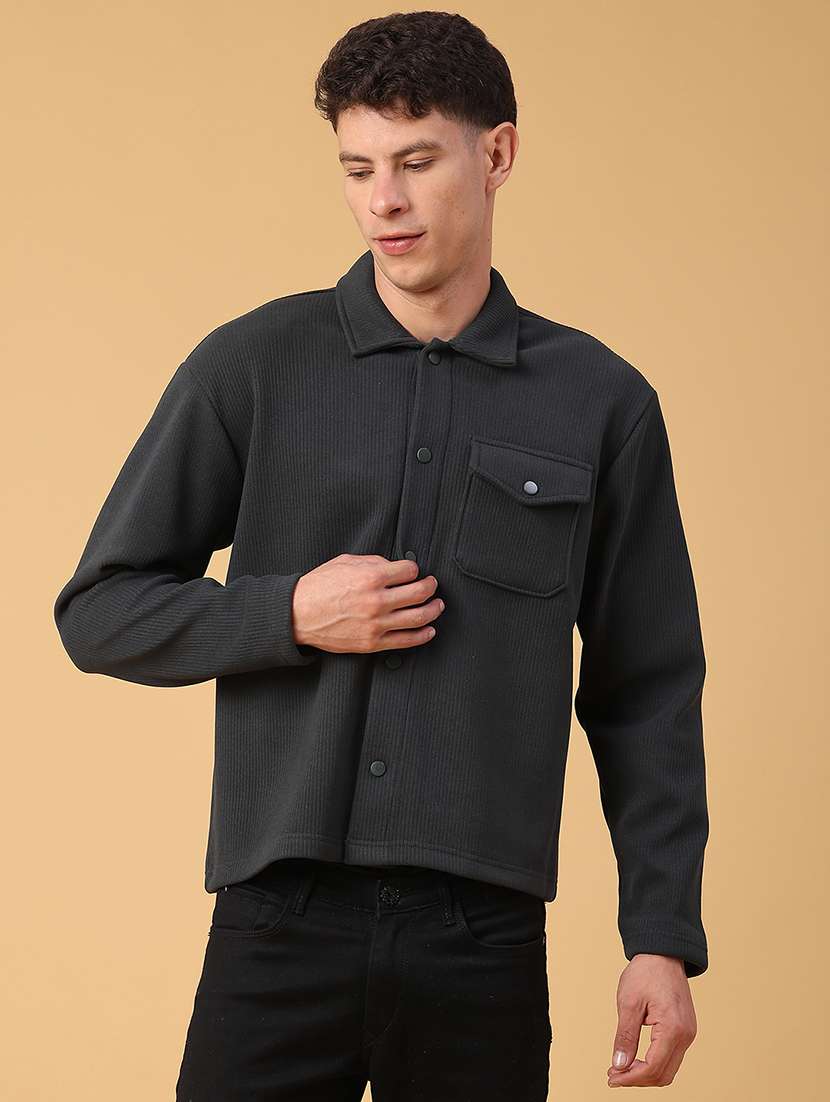 men self design long sleeve regular fit shacket - 22231746 -  Standard Image - 1