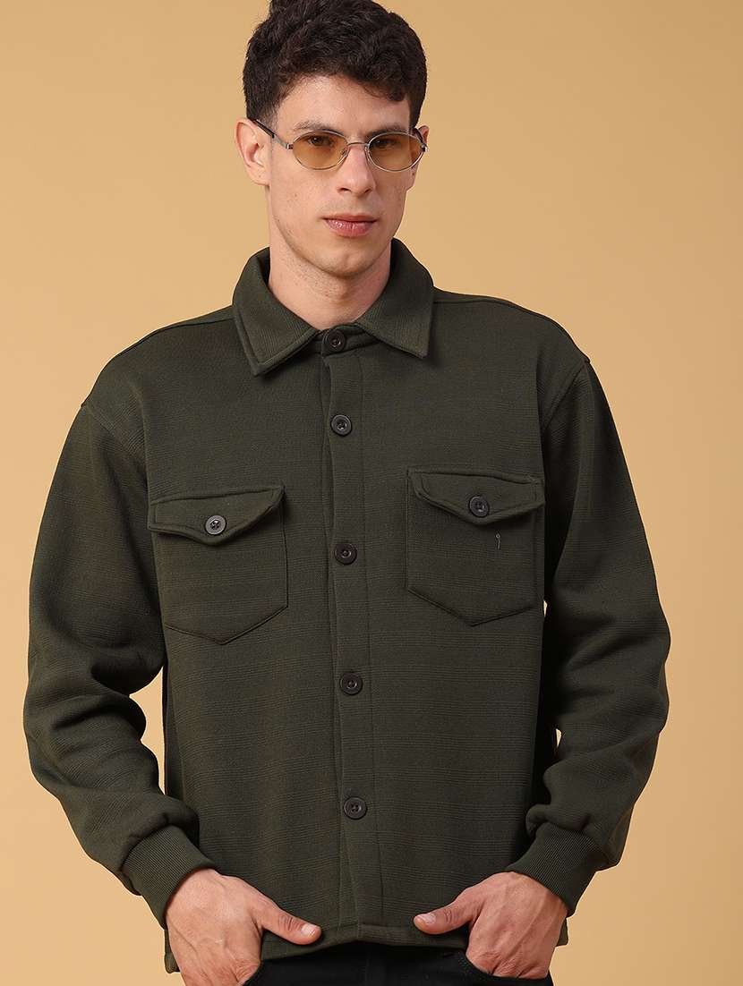 men self design long sleeve regular fit shacket