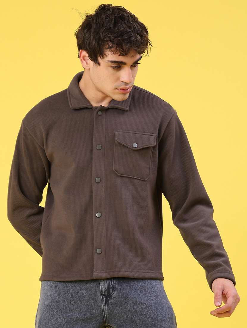 men self design long sleeve regular fit shacket - 22231749 -  Standard Image - 1