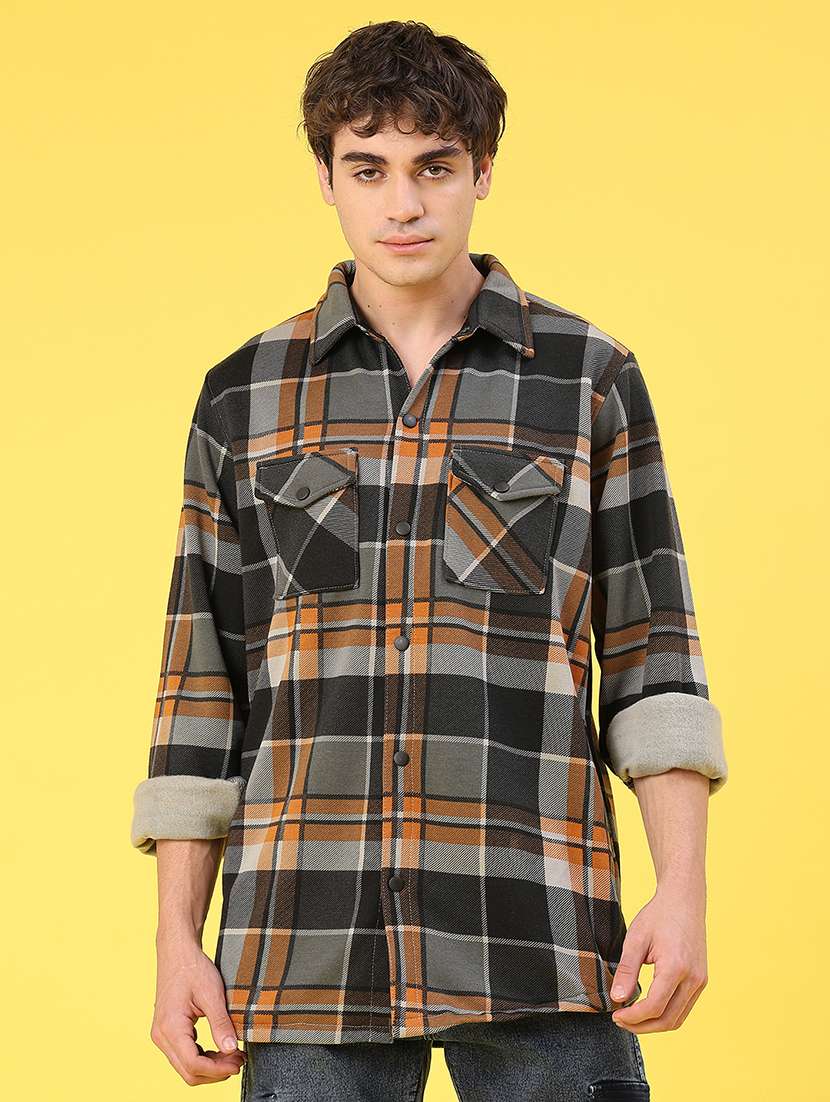 men checkered long sleeve regular fit shacket - 22231750 -  Standard Image - 1