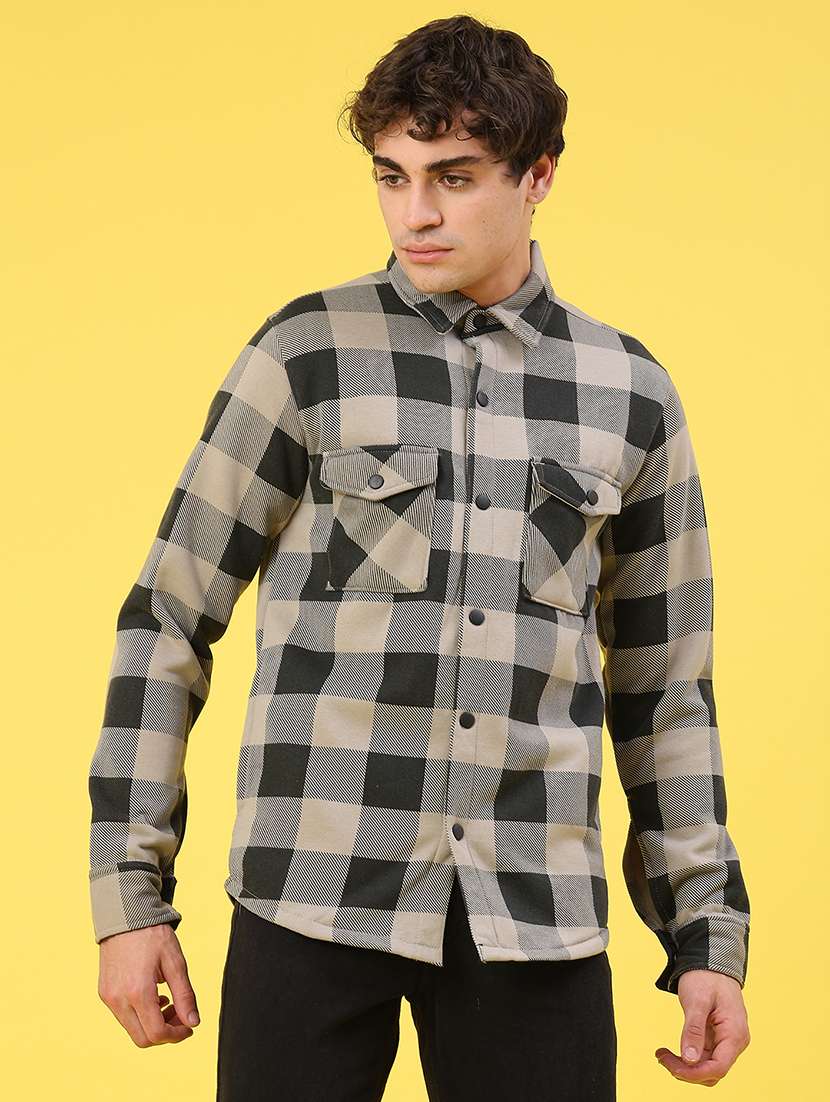 men checkered long sleeve regular fit shacket - 22231751 -  Standard Image - 1