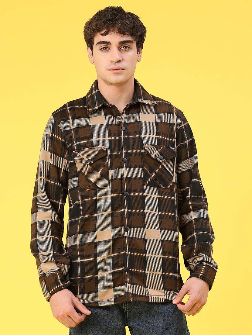 men checkered long sleeve regular fit shacket - 22231753 -  Standard Image - 1