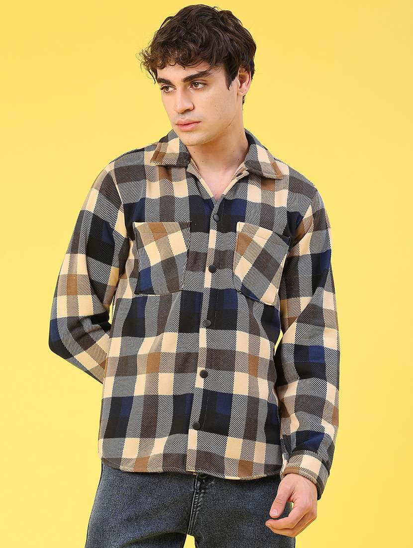 men checkered long sleeve regular fit shacket - 22231754 -  Standard Image - 1