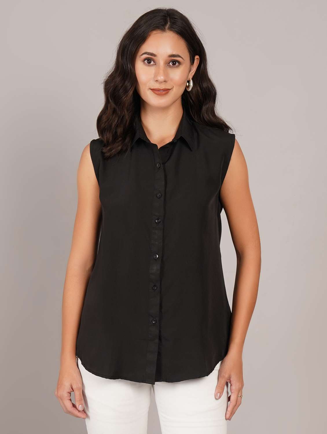 women solid sleeveless regular fit shirt - 22231790 -  Standard Image - 1