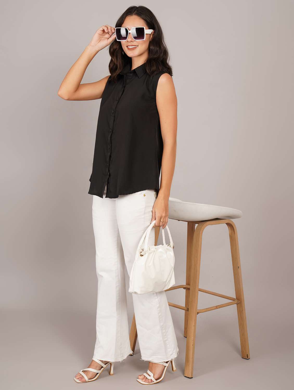 women solid sleeveless regular fit shirt - 22231790 -  Standard Image - 4