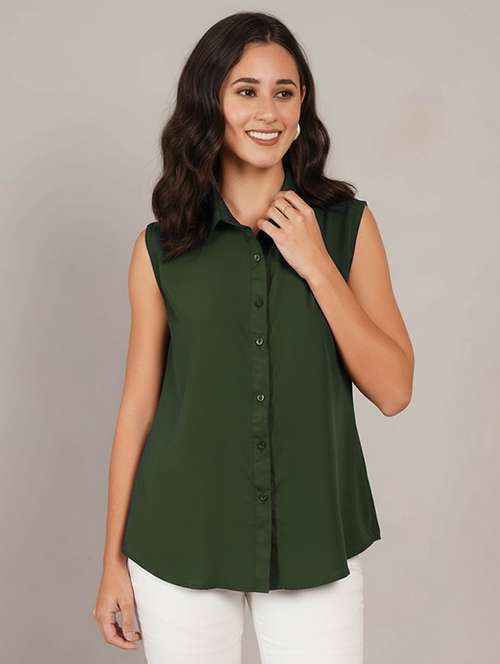 women solid sleeveless regular fit shirt - 22231792 -  Standard Image - 0