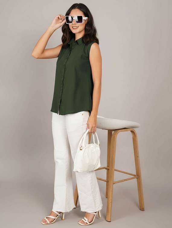 women solid sleeveless regular fit shirt - 22231792 -  Standard Image - 4