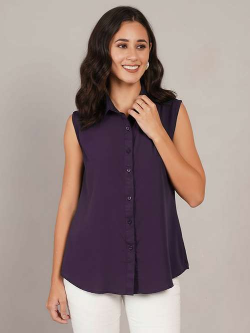 women solid sleeveless regular fit shirt - 22231793 -  Standard Image - 0