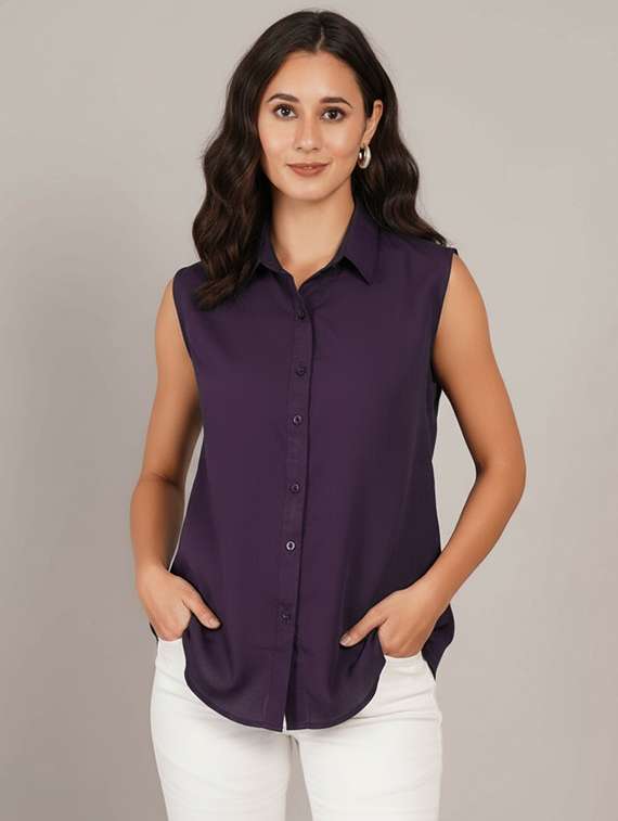women solid sleeveless regular fit shirt - 22231793 -  Standard Image - 1