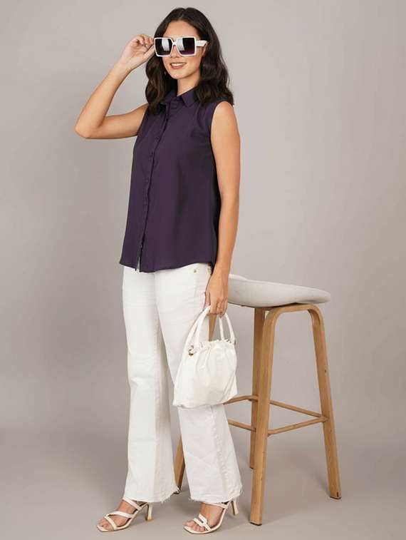 women solid sleeveless regular fit shirt - 22231793 -  Standard Image - 4