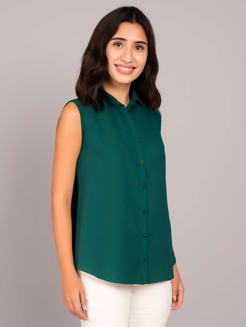 women solid sleeveless regular fit shirt - 22231794 -  Standard Image - 1