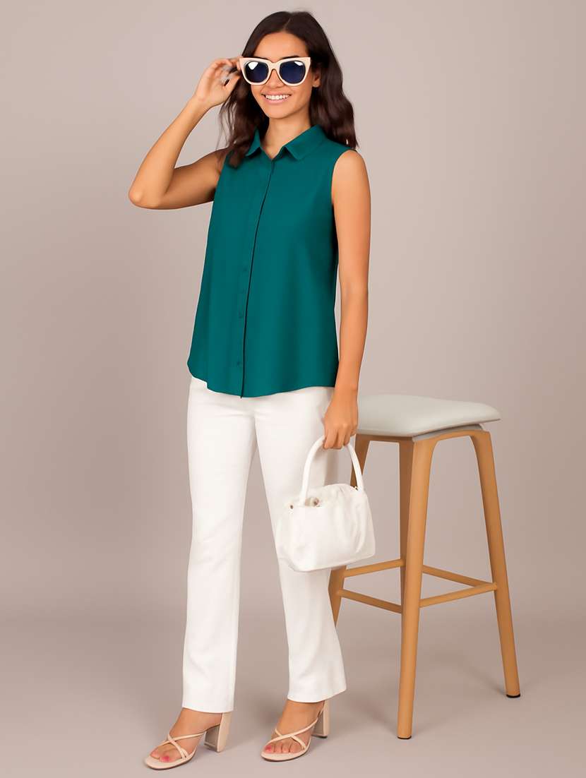 women solid sleeveless regular fit shirt - 22231794 -  Standard Image - 4