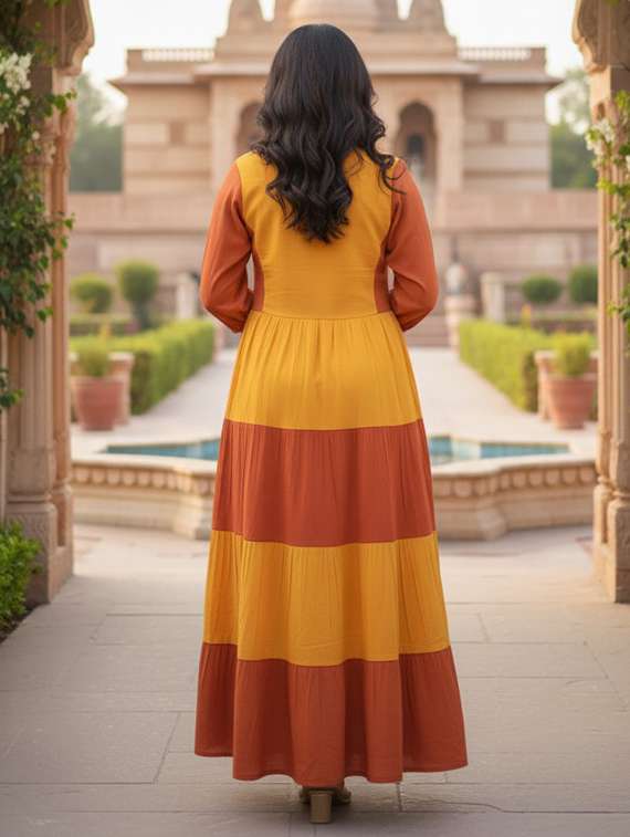 women color block puff sleeve tiered maxi dress - 22237871 -  Standard Image - 4