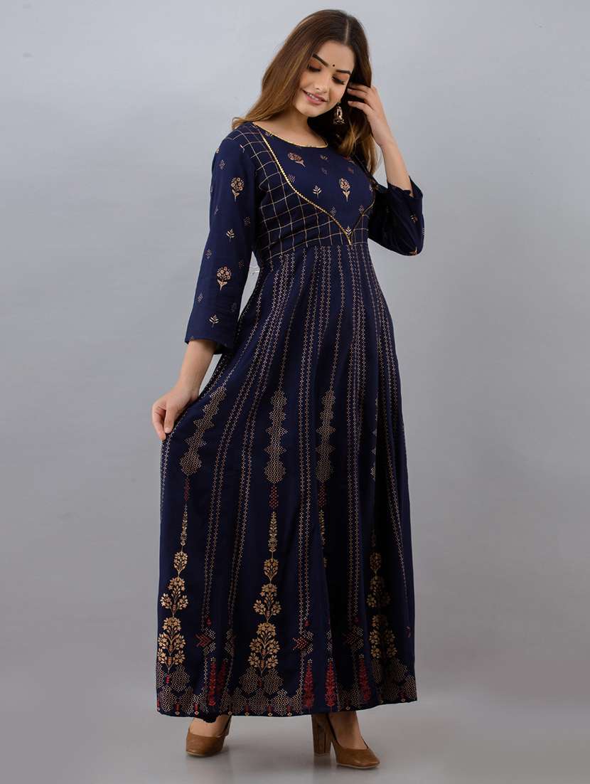 women printed three quarter sleeve anarkali kurta - 22237872 -  Standard Image - 1