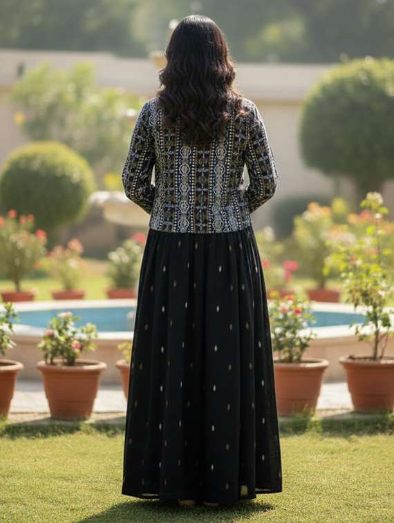 women printed three quarter sleeve flared ethnic dress - 22237873 -  Standard Image - 4