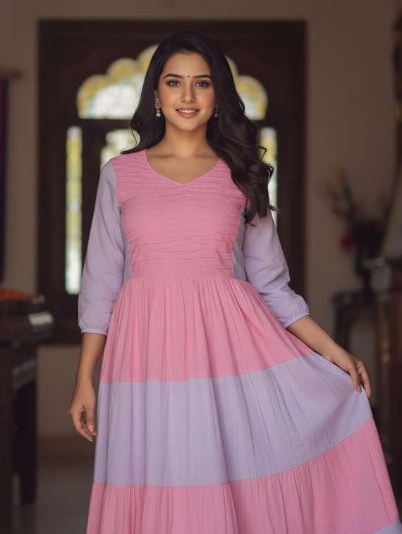 women color block puff sleeve tiered maxi dress - 22237874 -  Standard Image - 4