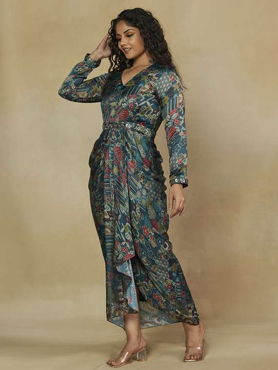 women printed long sleeve asymmetric dress - 22238762 -  Standard Image - 1