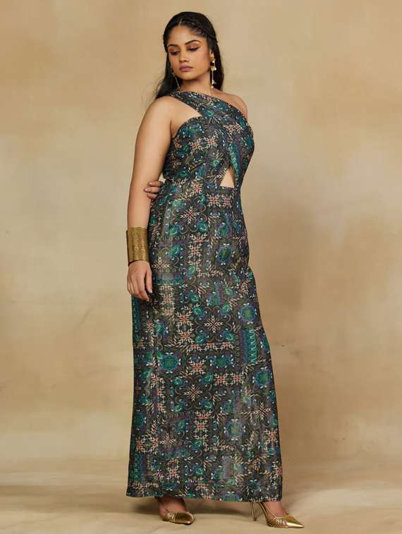 women prinred single shoulder straight dress - 22238764 -  Standard Image - 1