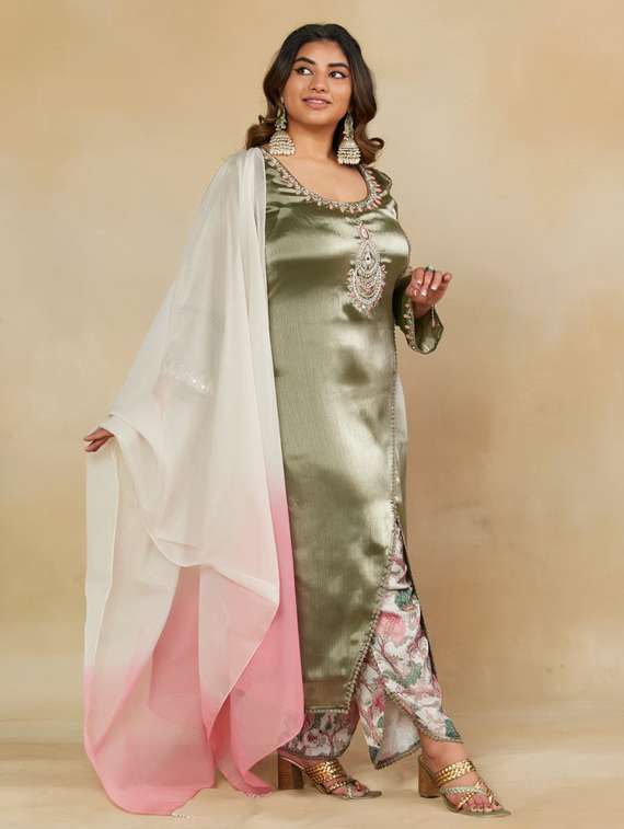 women plus size long sleeve kurta pant with dupatta set - 22238786 -  Standard Image - 1