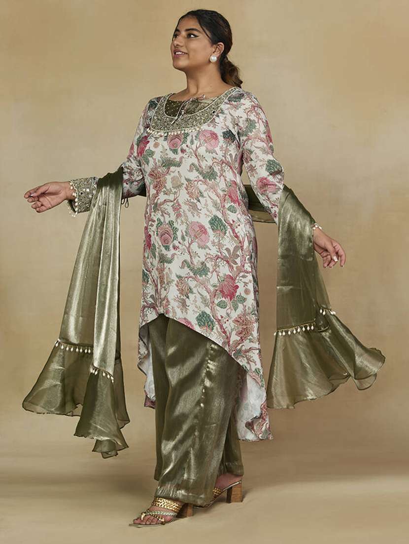 women plus size long sleeve kurta palazzo with dupatta set - 22238789 -  Standard Image - 1