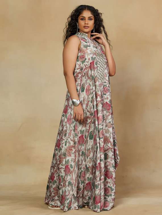 women floral sleeveless asymmetric ethnic dress - 22238794 -  Standard Image - 1