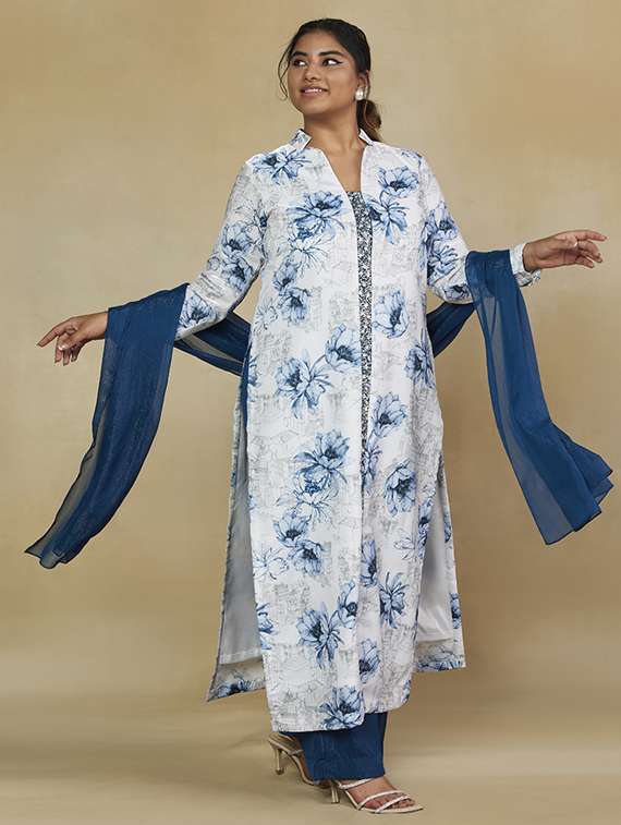 women plus size long sleeve kurta pant with dupatta set