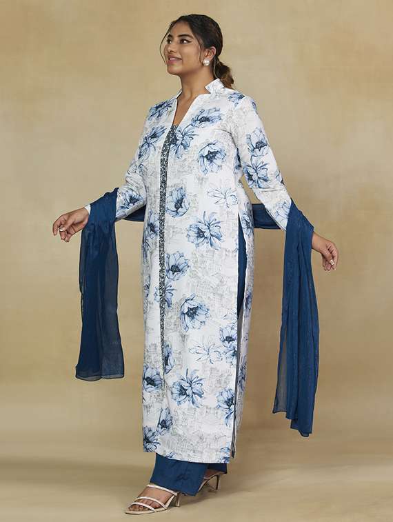 women plus size long sleeve kurta pant with dupatta set - 22238800 -  Standard Image - 1