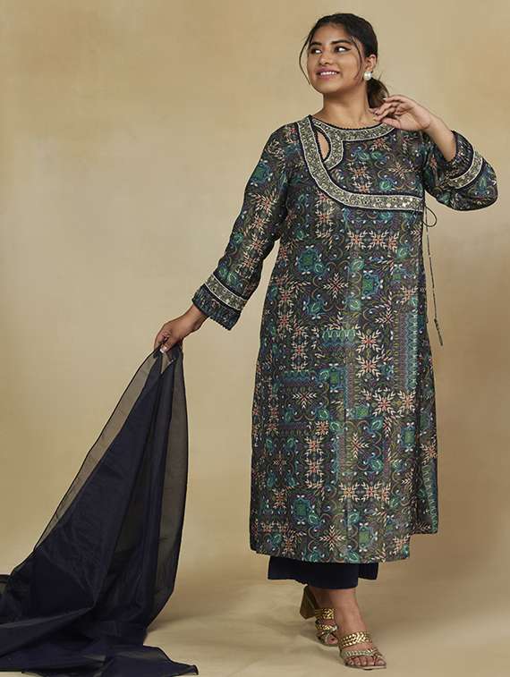 women plus size long sleeve kurta pant with dupatta set - 22238803 -  Standard Image - 1
