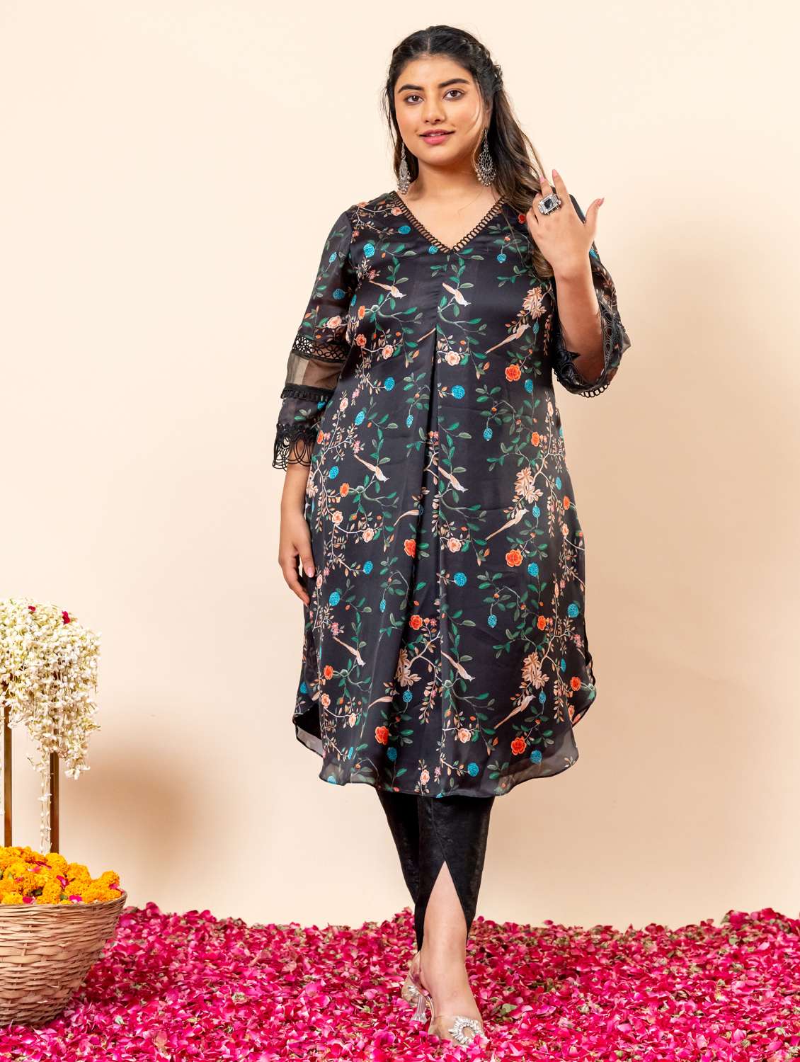 women plus size floral three quarter sleeve dhoti kurta set - 22238814 -  Standard Image - 1