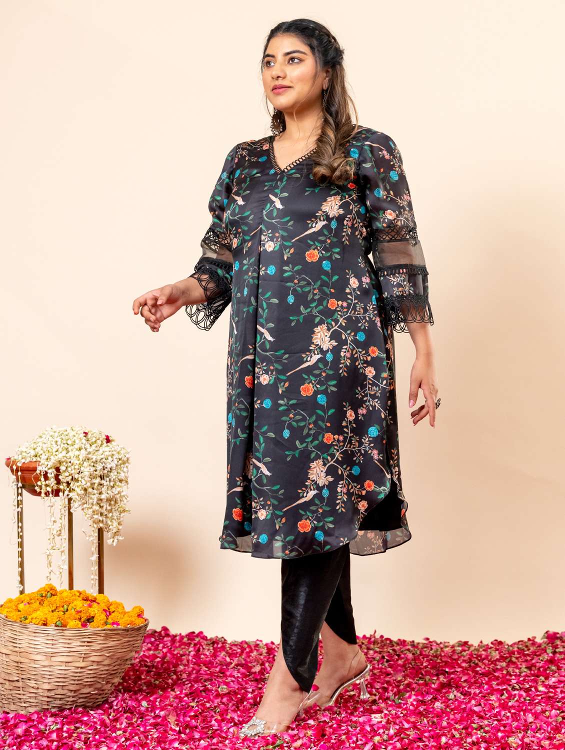 women plus size floral three quarter sleeve dhoti kurta set - 22238814 -  Standard Image - 4