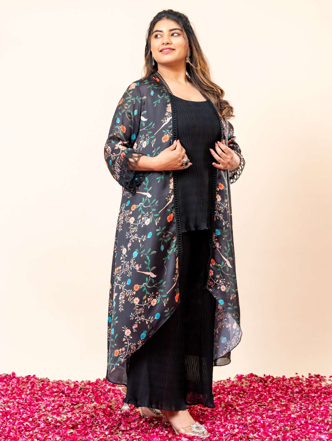 women plus size floral three quarter sleeve fusion set - 22238815 -  Standard Image - 1