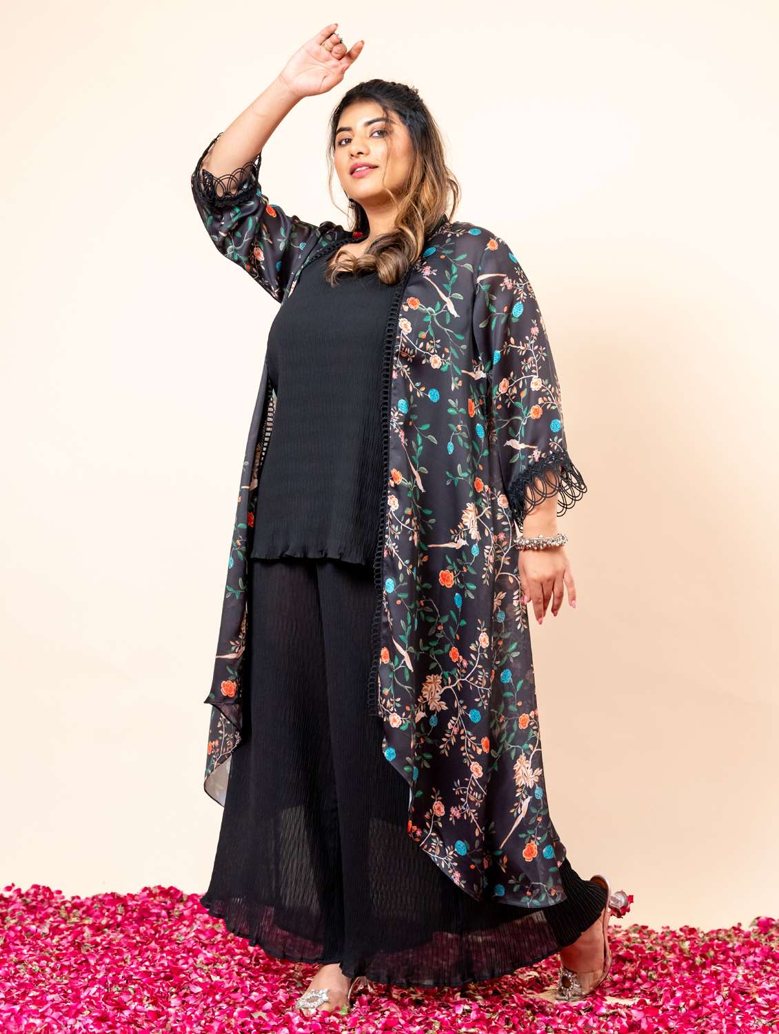 women plus size floral three quarter sleeve fusion set - 22238815 -  Standard Image - 4
