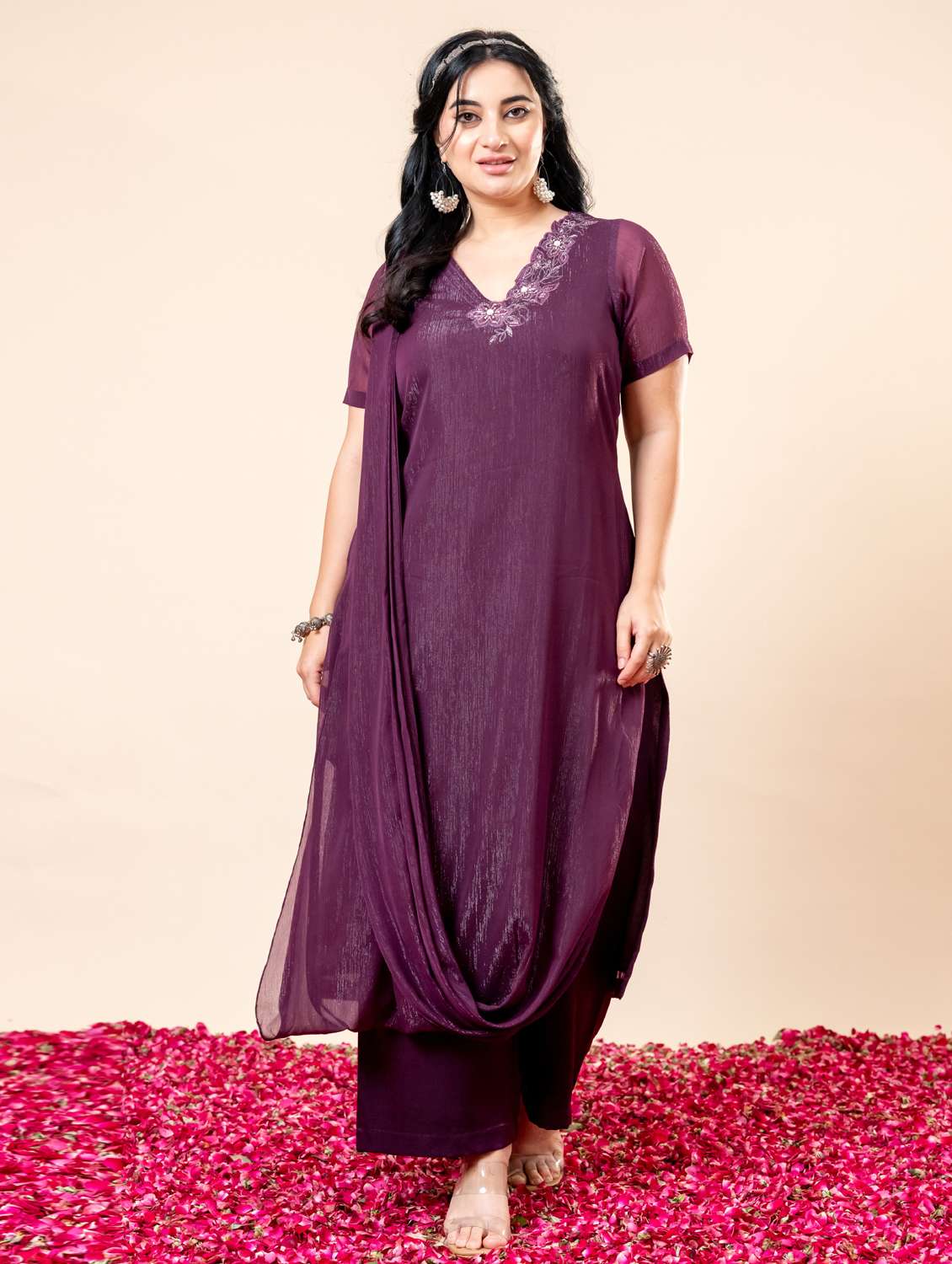 women plus size short sleeve kurta palazzo set - 22238816 -  Standard Image - 1