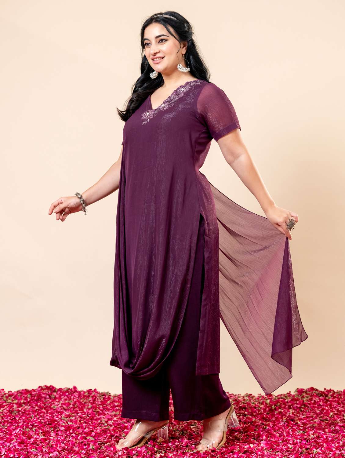 women plus size short sleeve kurta palazzo set - 22238816 -  Standard Image - 4