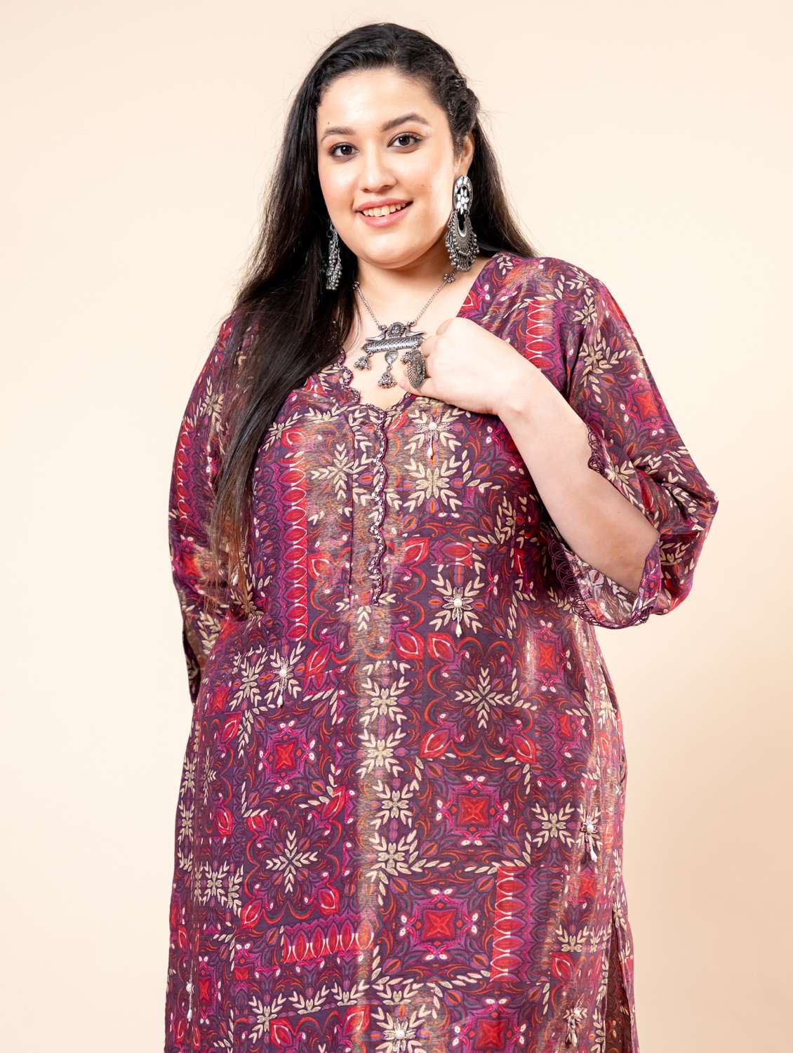 women plus size printed three quarter sleeve kurta palazzo set - 22238817 -  Standard Image - 4