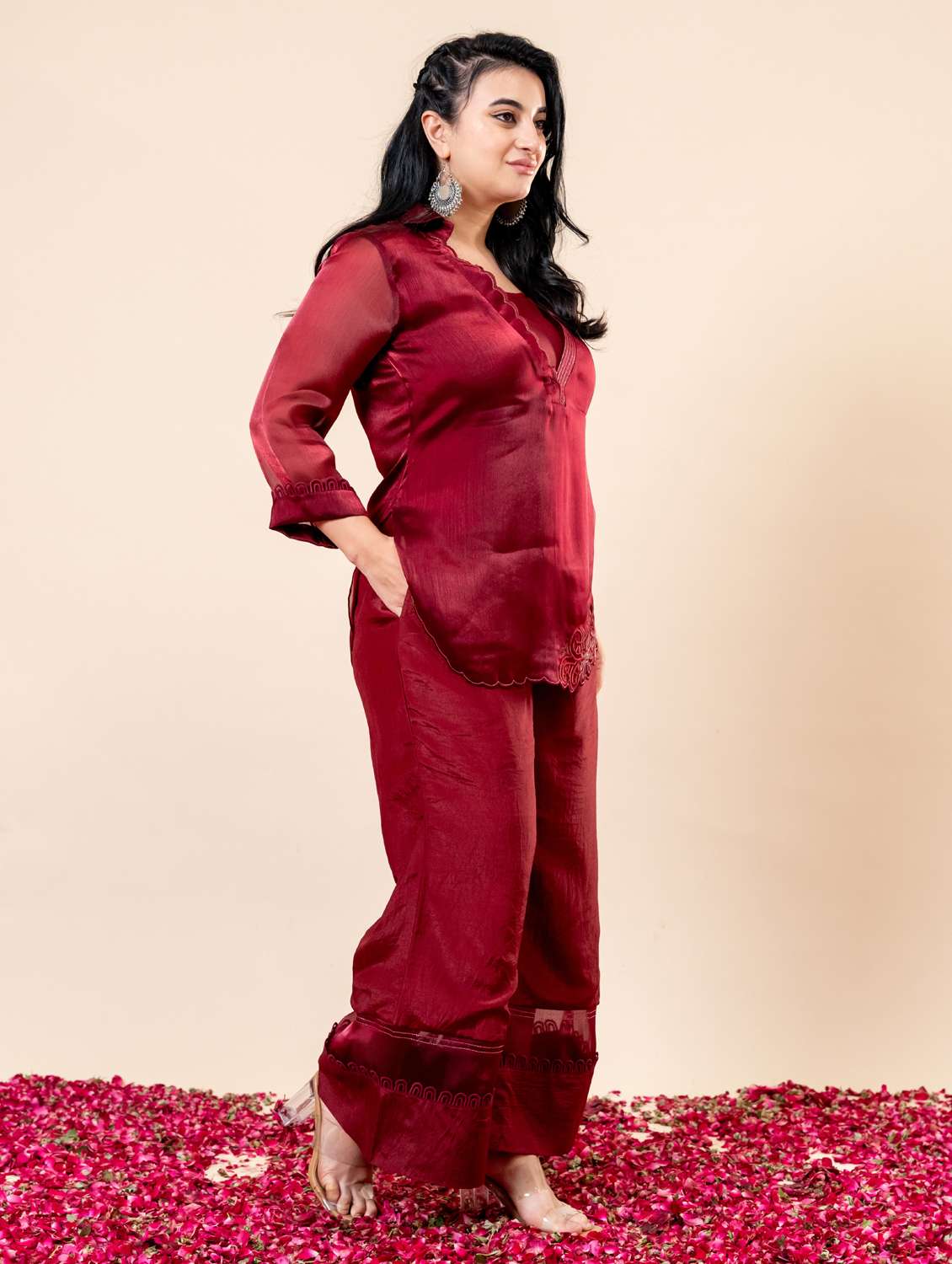 women plus size three quarter sleeve ethnic co-ord set - 22238818 -  Standard Image - 1