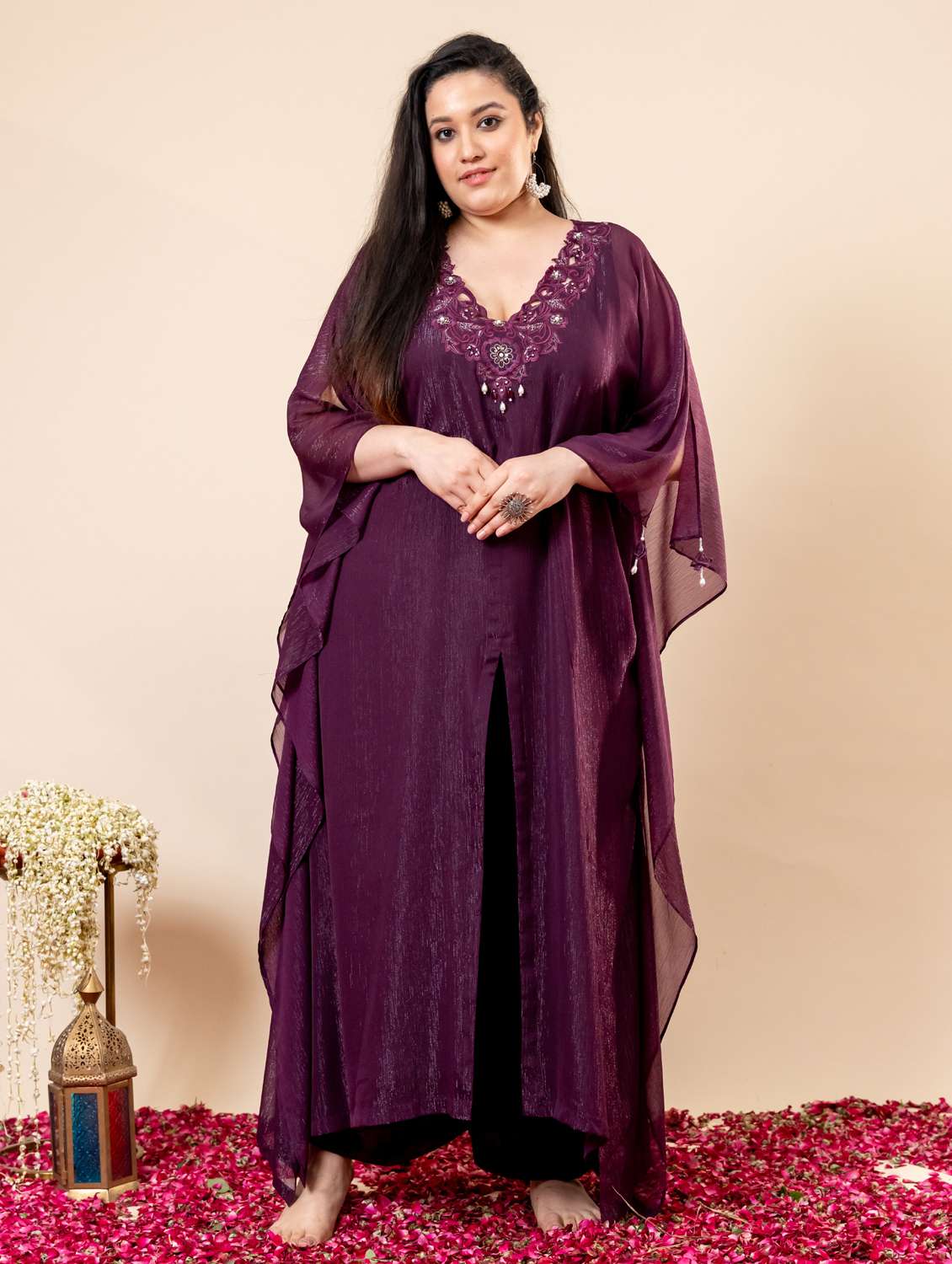 women plus size kimono sleeve kaftan kurta palazzo set - 22238820 -  Standard Image - 1