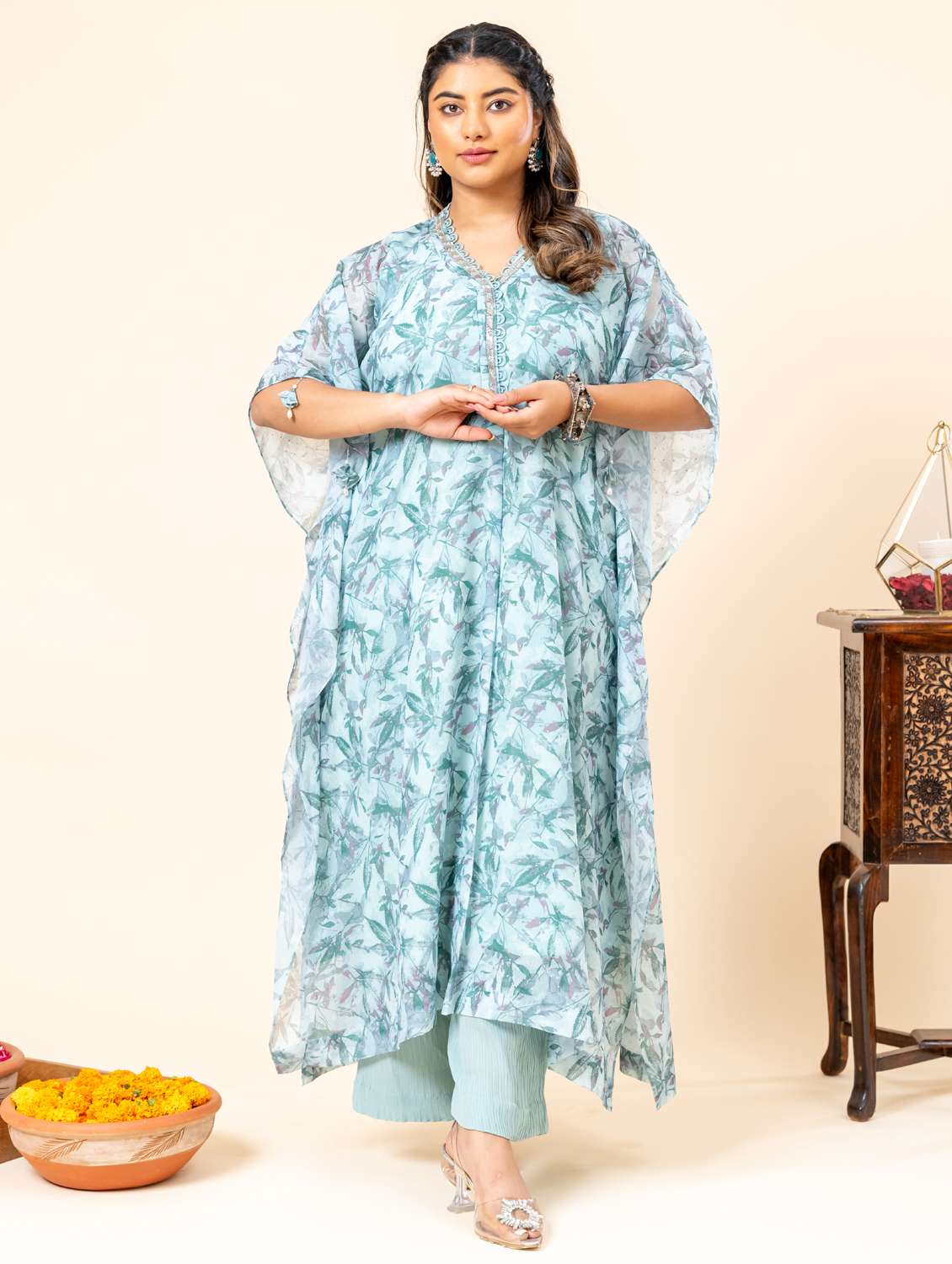 women plus size kimono sleeve kaftan kurta palazzo set - 22238821 -  Standard Image - 1