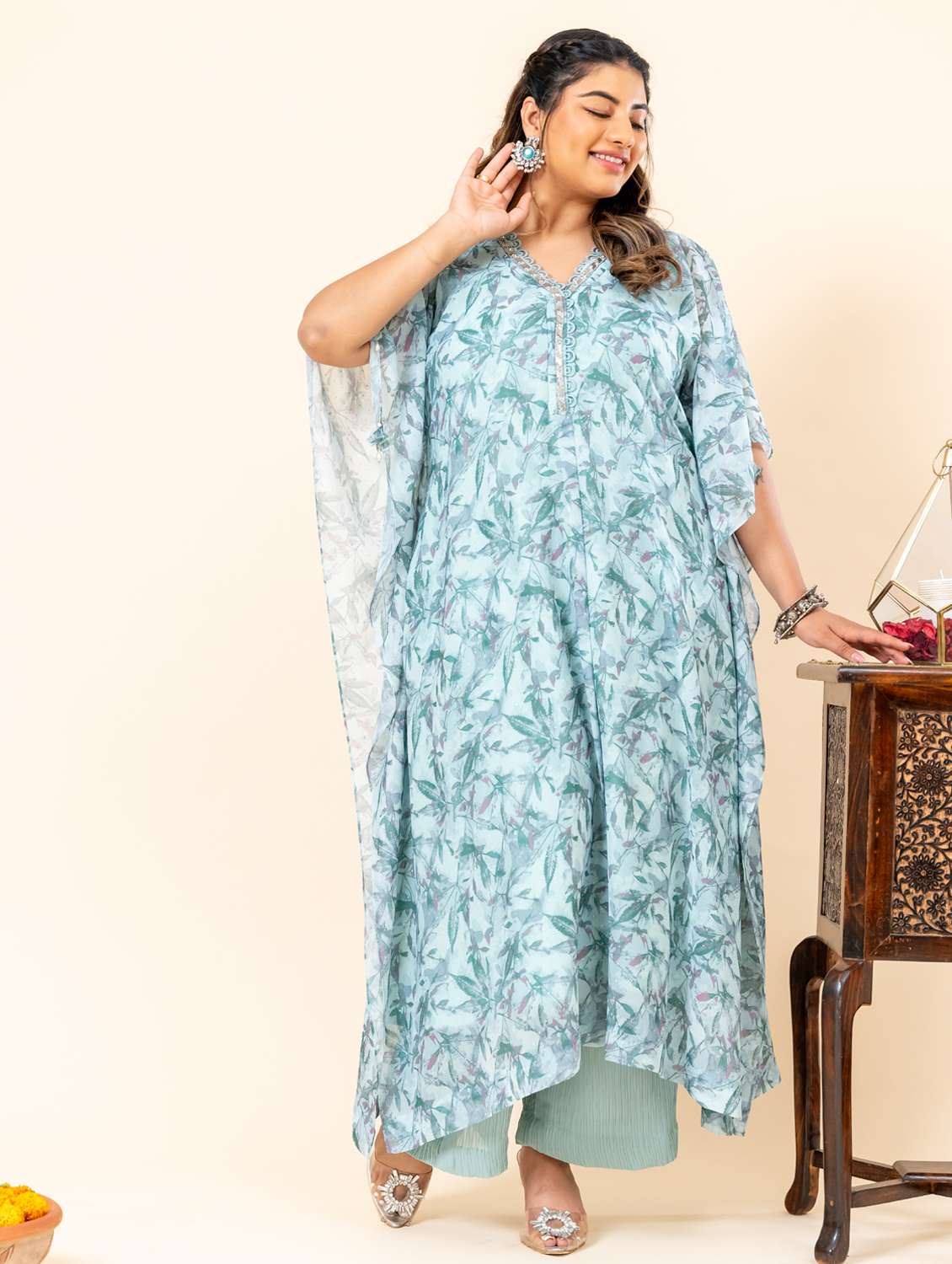 women plus size kimono sleeve kaftan kurta palazzo set - 22238821 -  Standard Image - 4