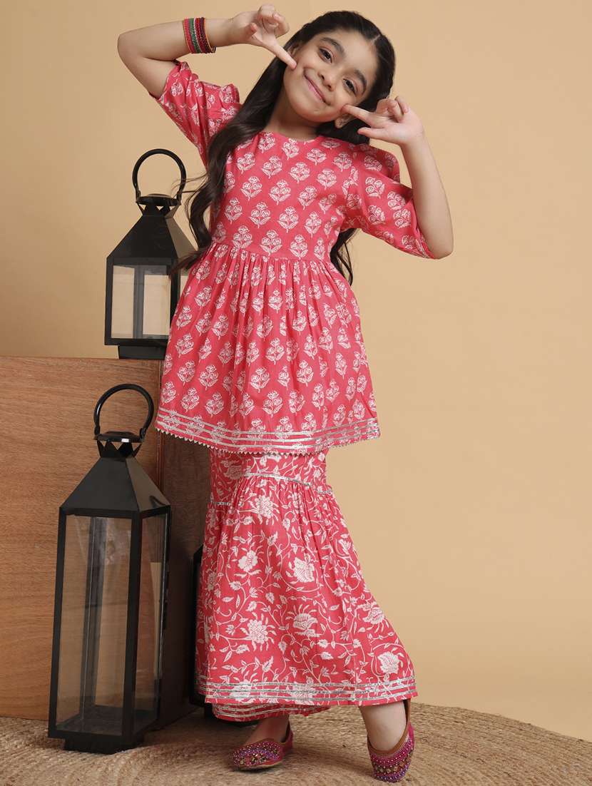 girls printed kurta and sharara set  - 22238827 -  Standard Image - 4